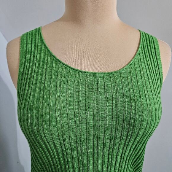 Eileen Fisher Top Ribbed Knit Sweater Green XS 100% Linen Sleeveless Minimalist - Picture 6 of 14